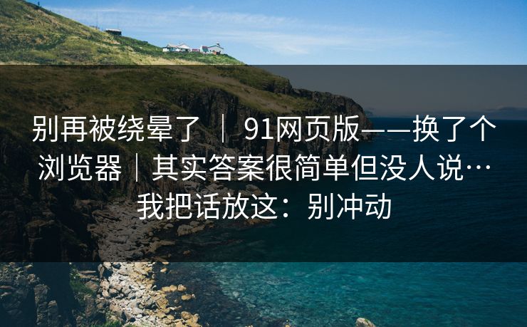 别再被绕晕了 ｜ 91网页版——换了个浏览器｜其实答案很简单但没人说…我把话放这：别冲动