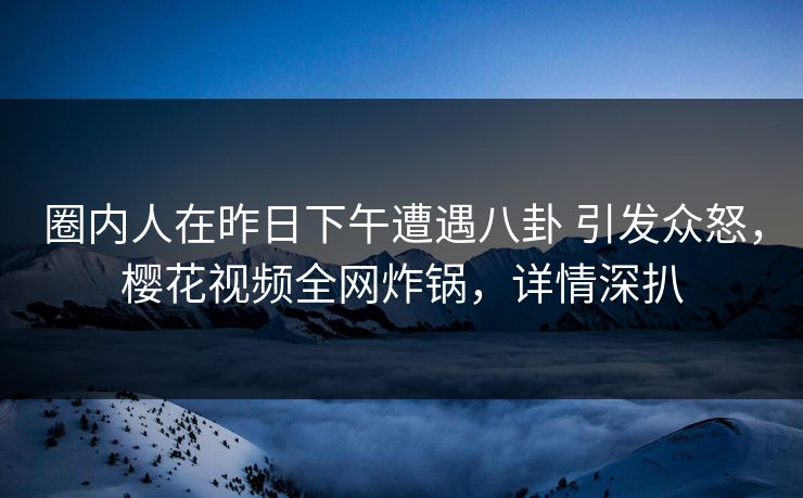 圈内人在昨日下午遭遇八卦 引发众怒，樱花视频全网炸锅，详情深扒